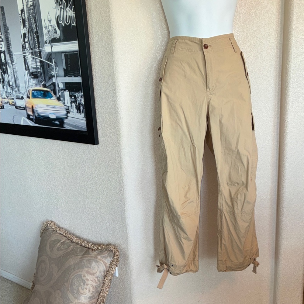 LRL Lauren Ralph Lauren Pants, Women, 10, Beige Drawstring Ankle Cargo EUC - Picture 3 of 17